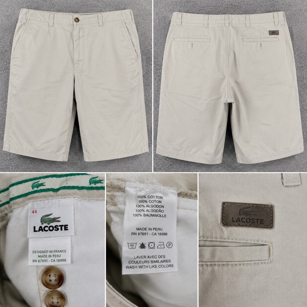 Lacoste Chino Shorts Mens‎ US 36 Khaki Cotton Flat Front Classic Preppy Coastal